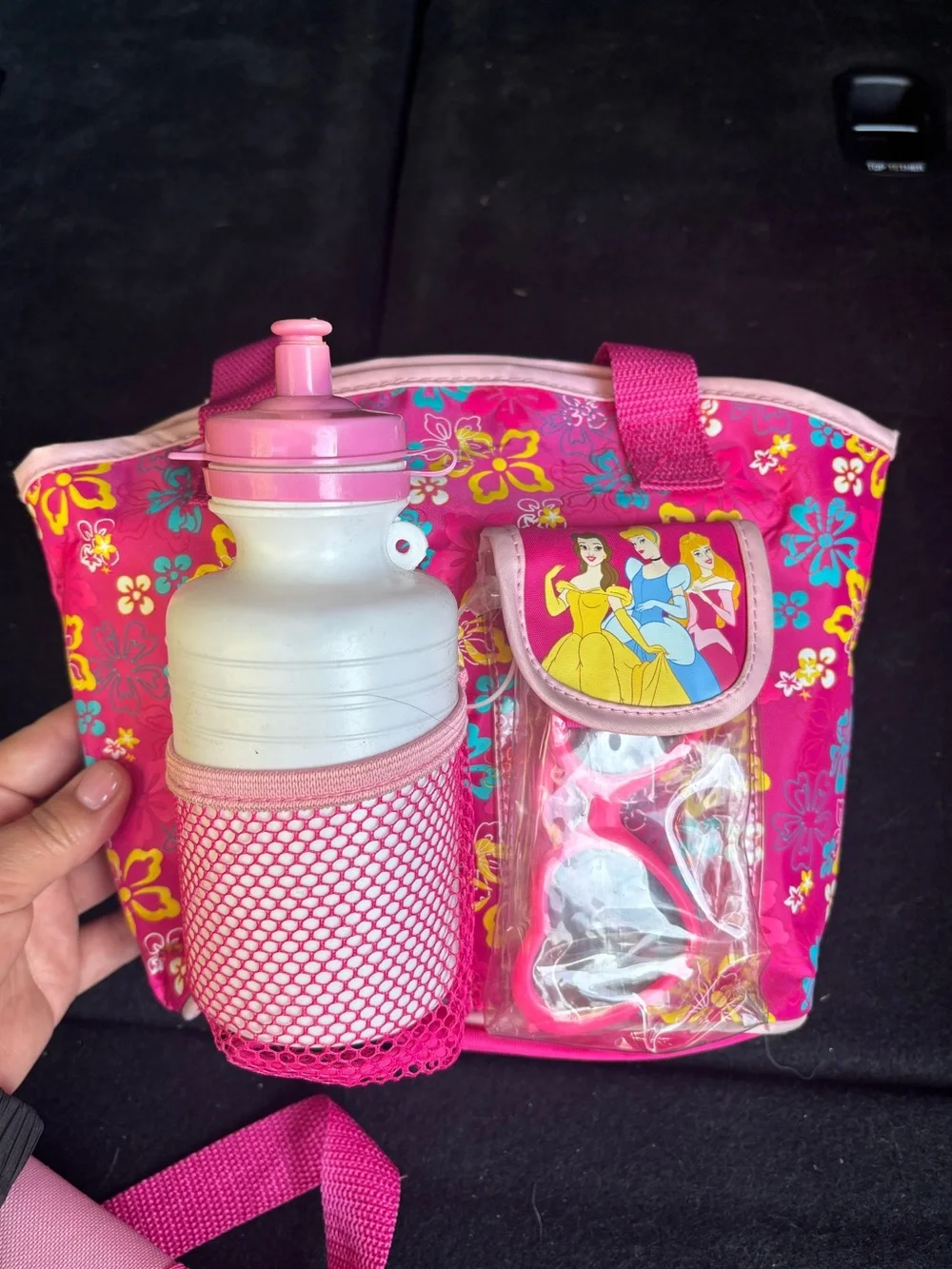 Vintage Disney Princess pink lunch bag with water bottle and sunglasses NWT